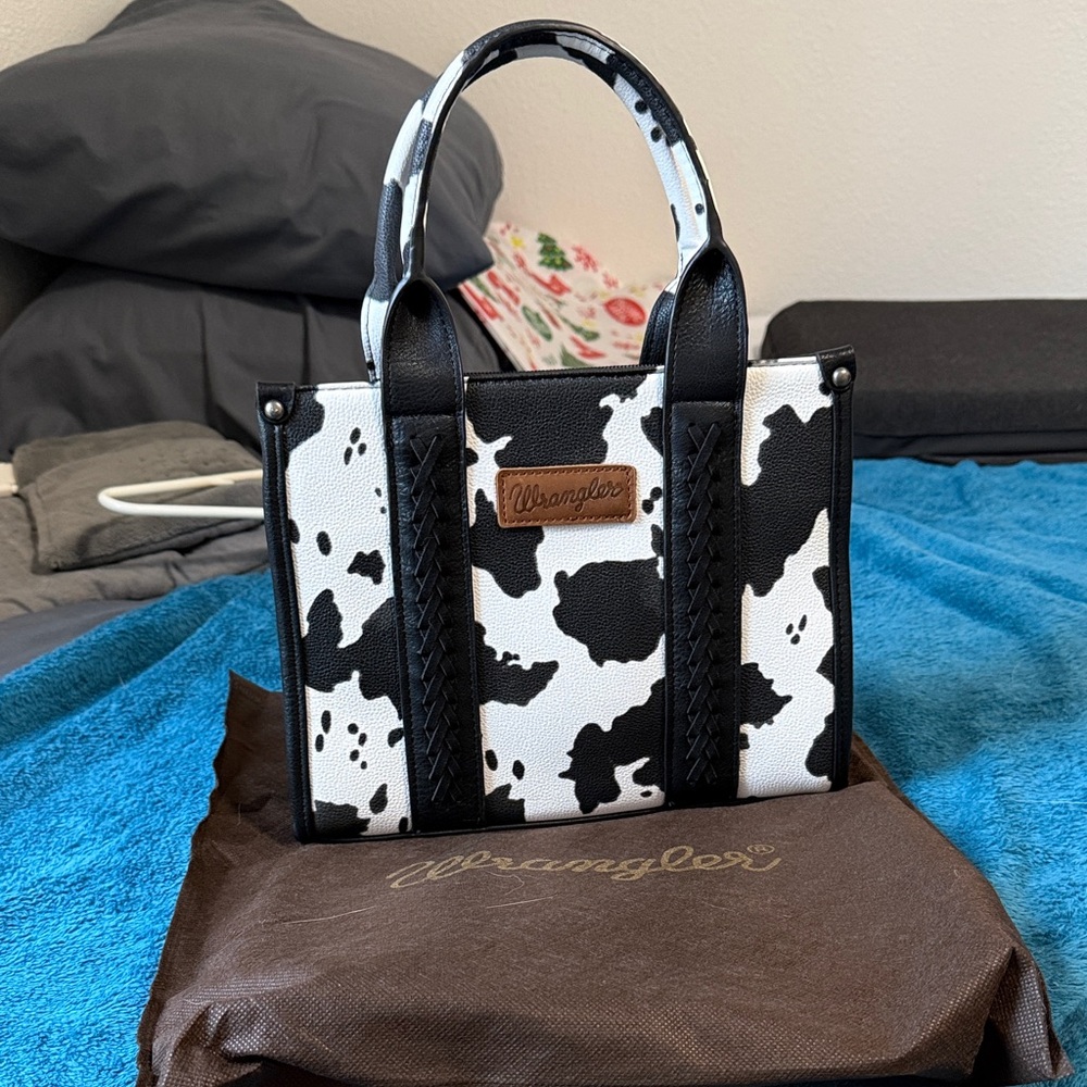 Wrangler Black and White Cow Print Tote